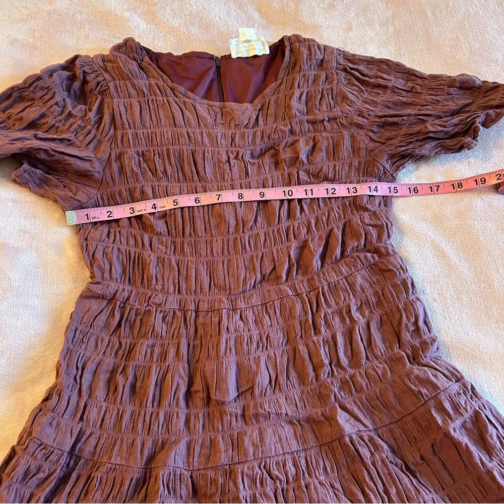 Loveriche mauve short sleeve crinkle midi dress size S boho casual summer - Image 10