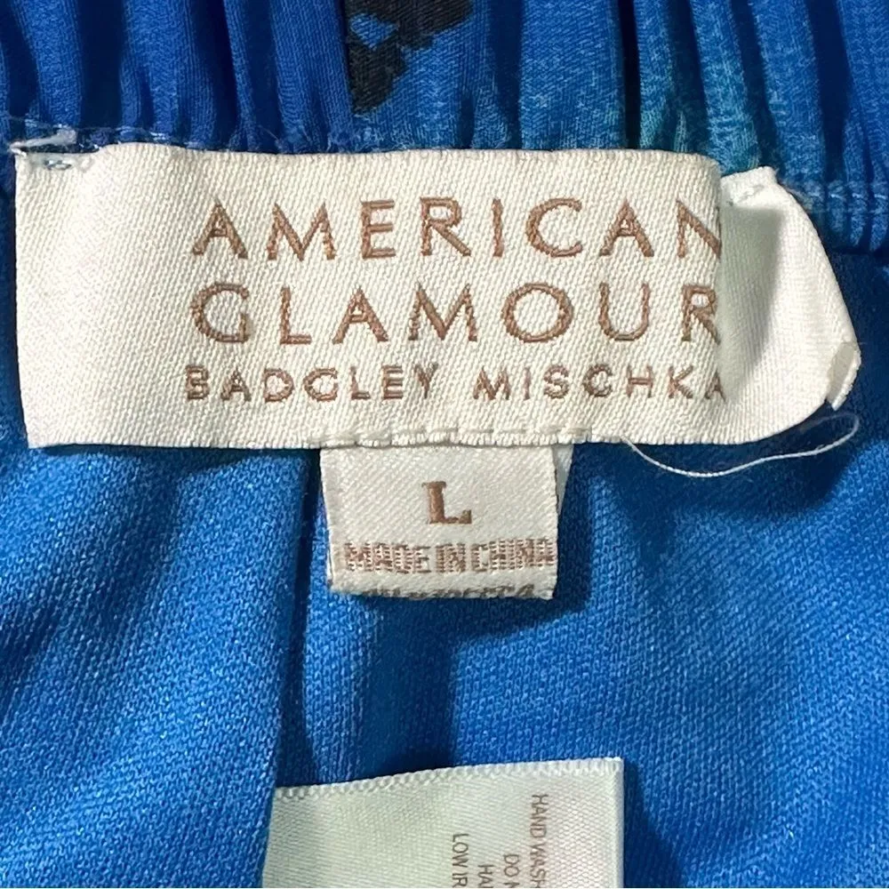 Badgley Mischka Blue Print Lined Wide Leg Pull On Pants Women L - Image 2