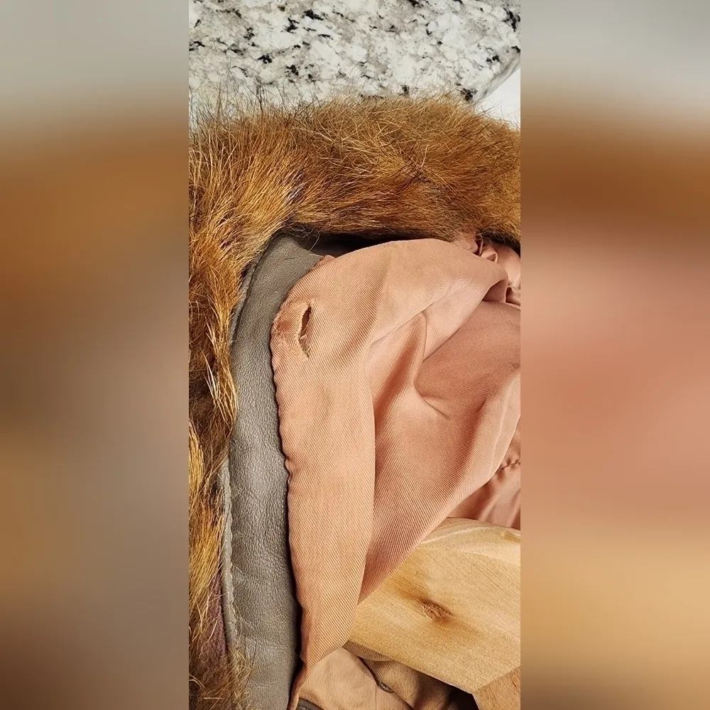 vintage hill & archer leather bomber heavy winter jacket with fox tail hood M Brown Size M - Image 6