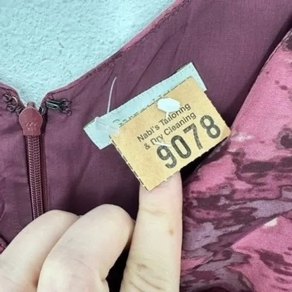 Garnet‎ Hill Size 16 Maroon Purple Floral 100% Silk Knee Length Dress Wedding - Image 3