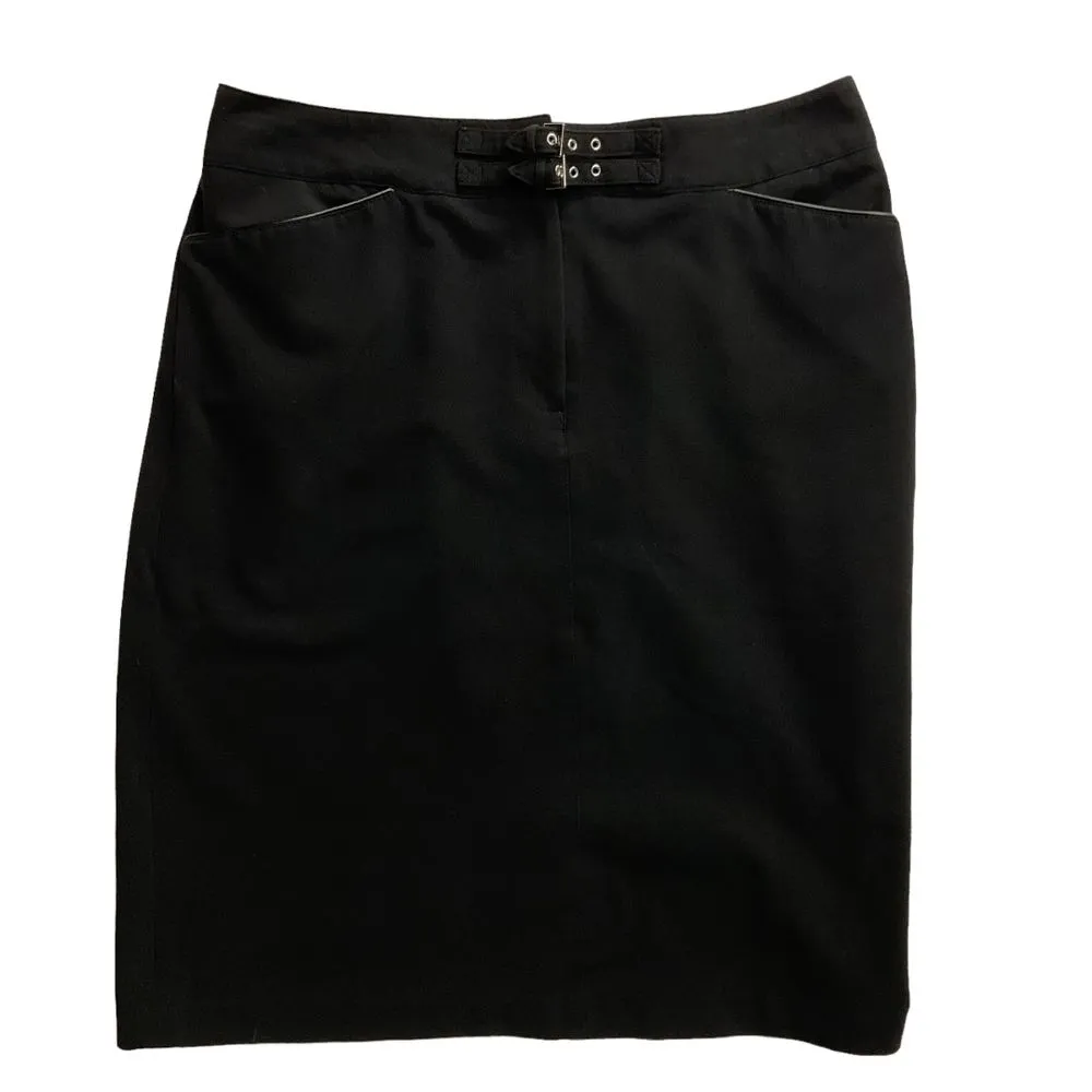 Larry‎ Levine Stretch Pencil Skirt Black Buckle Size 12 Classic Work Minimalist - Image 8