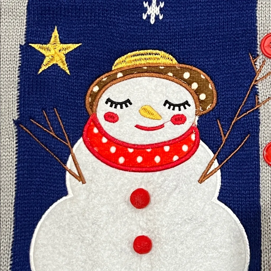 Merry Christmas Blue Sweater Vest with Snowmen and Snowflakes Size XL - Image 4