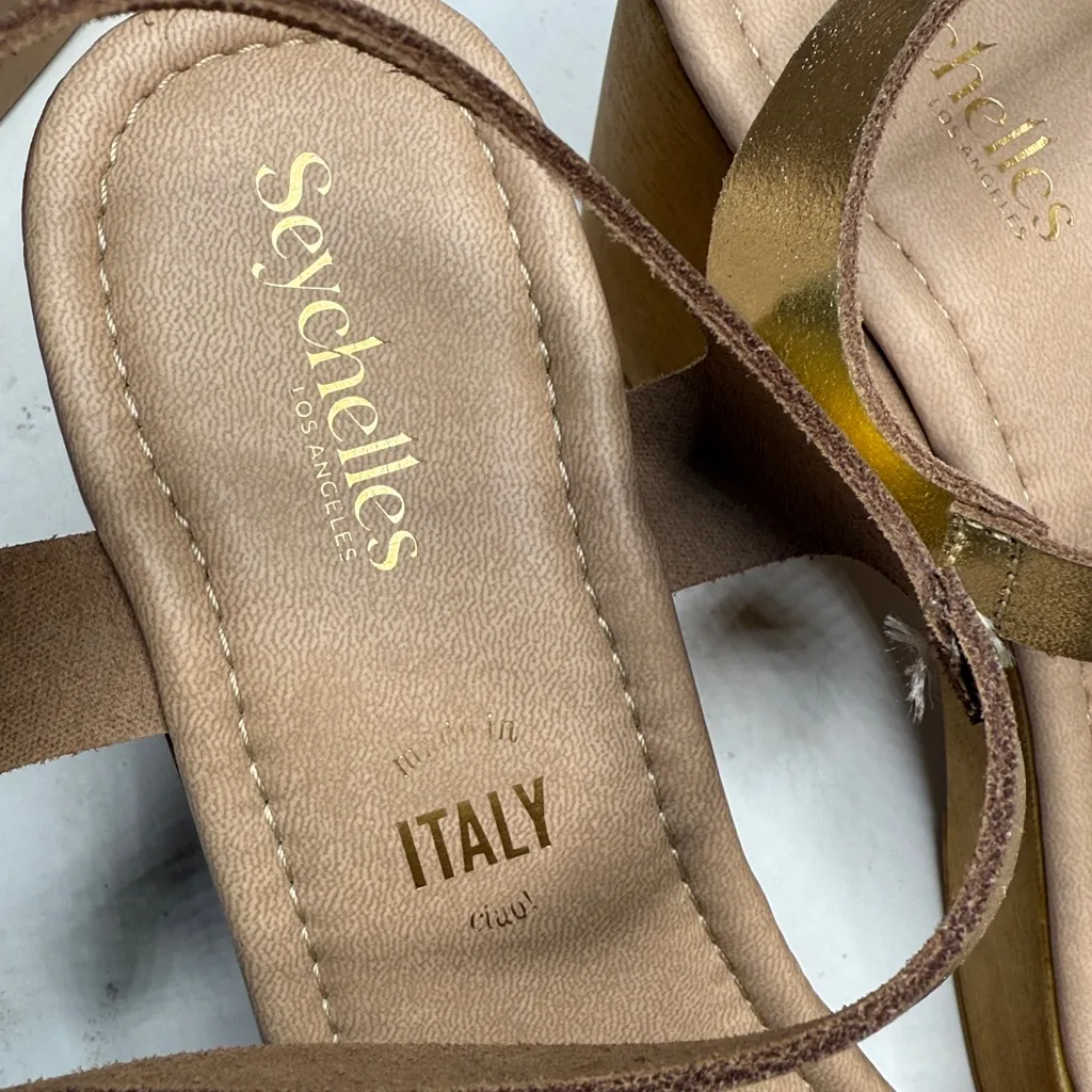 Seychelles  Timber Gold Metallic Platform Wood Chunky Block Heel Sandal NEW - Image 3