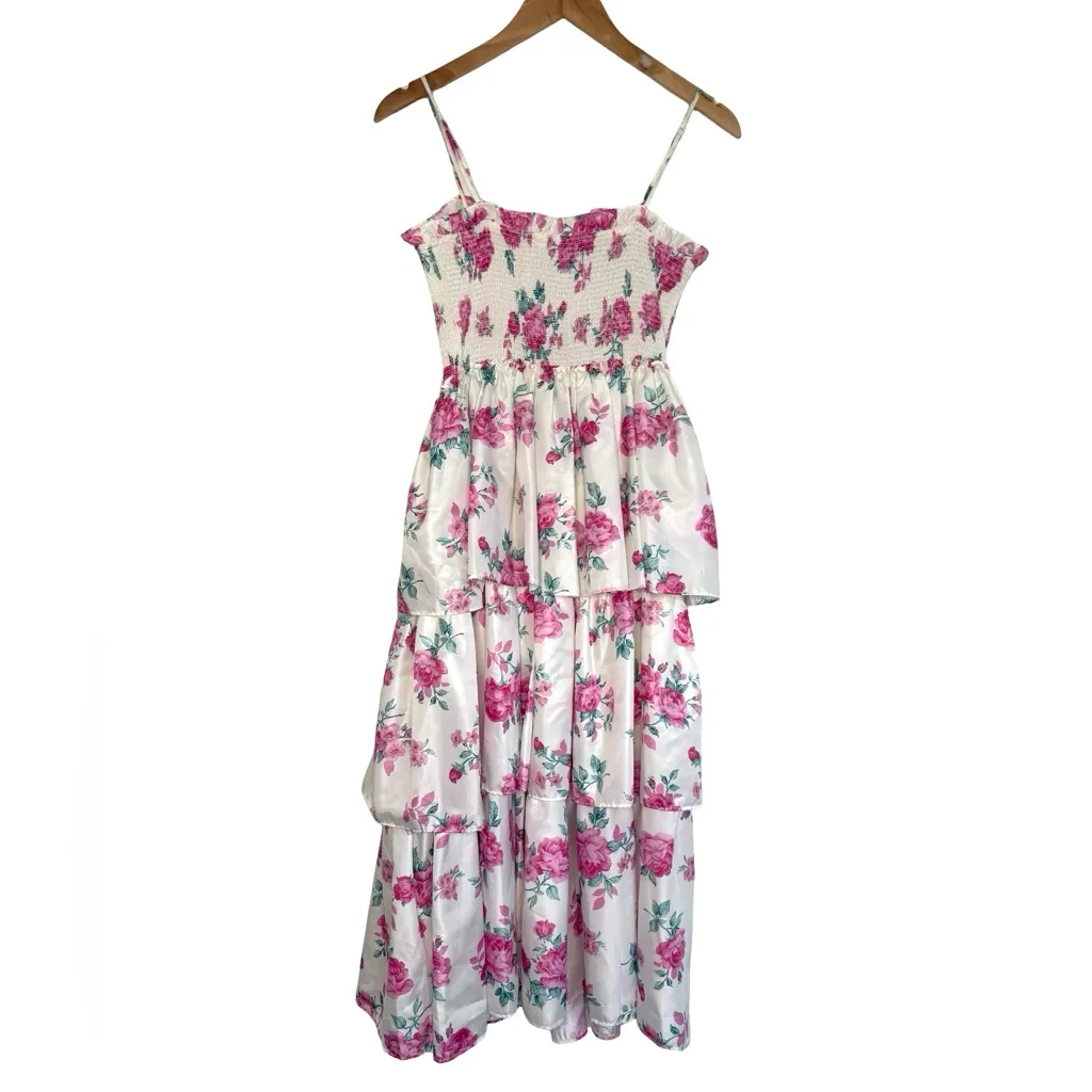 LoveShackFancy x Target Elise Floral Tiered Midi Dress Limited XS Pink White - Image 5