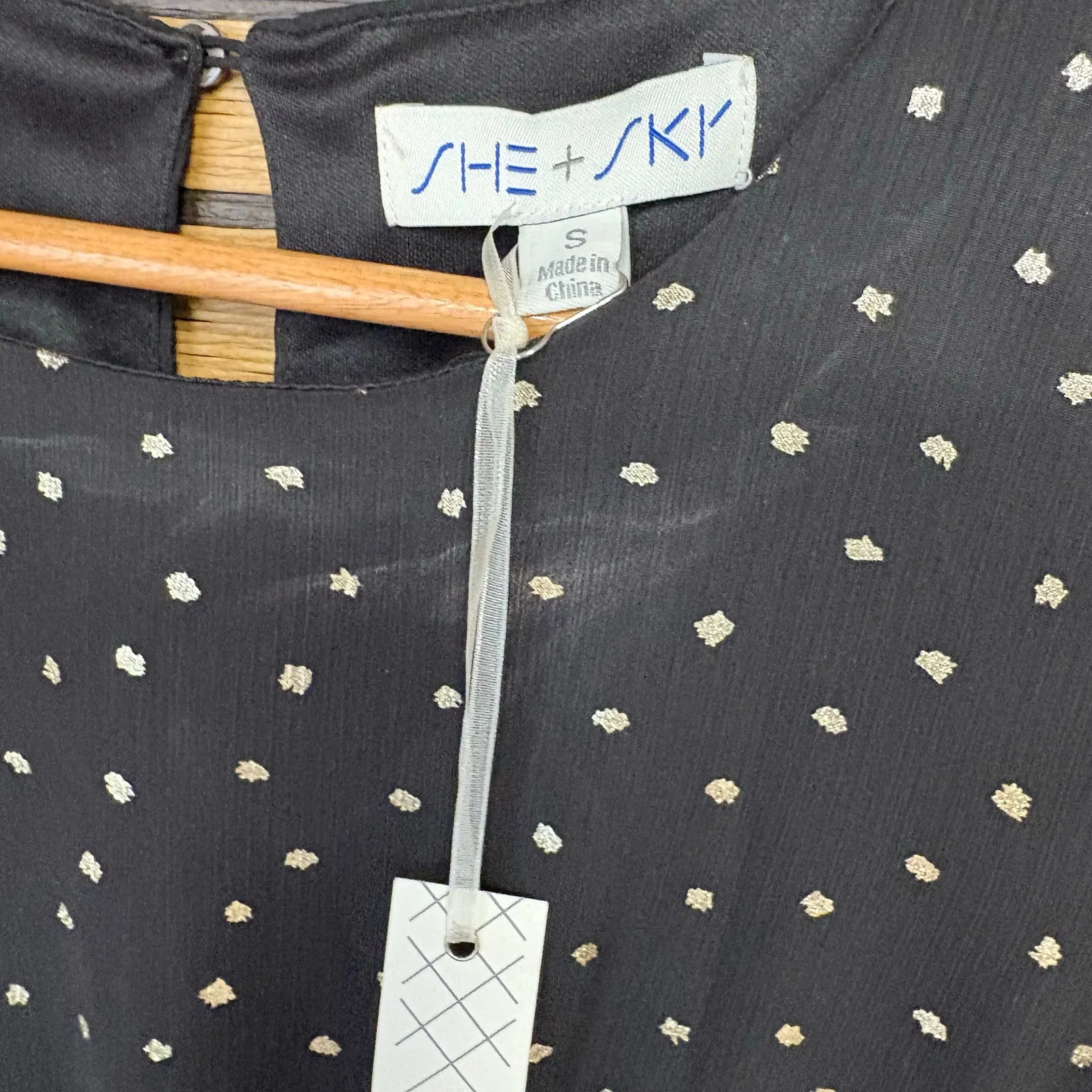 She & Sky Black And Gold Dot Dress Size Small - Image 5