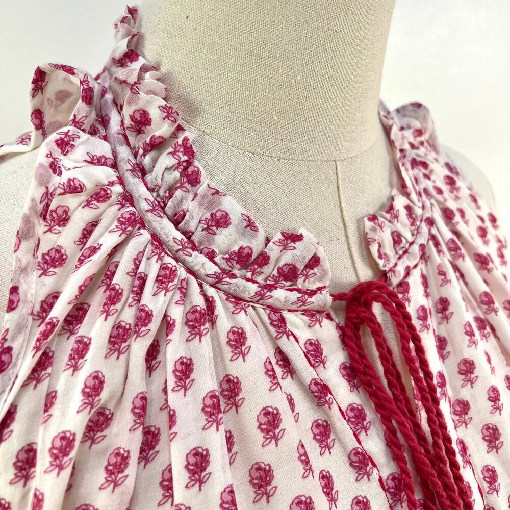 Ro’s Garden Sofia Maxi Dress Anthropologie Tiered Coverup Sundress Pink Floral White - Image 4