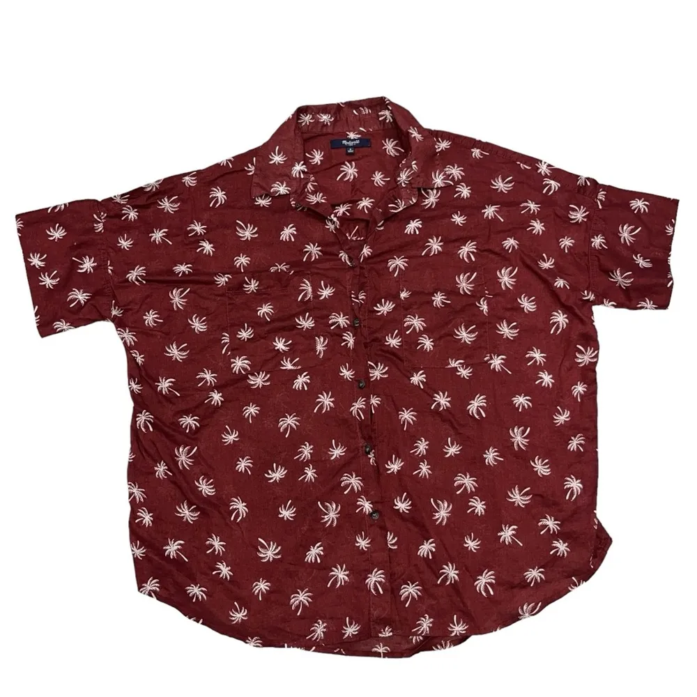Madewell Maroon Palm Tree Courier Button Down Short Sleeve Top Shirt size Small - Image 5