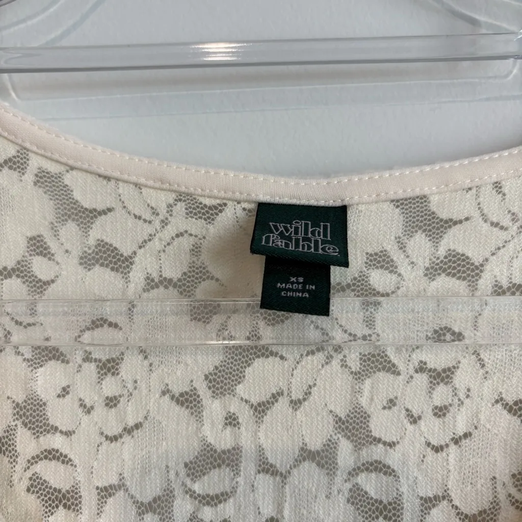 Wild Fable Dress Mini Ruffle Lace Overlay Long‎ Sleeve V Neck Ivory XS - Image 3