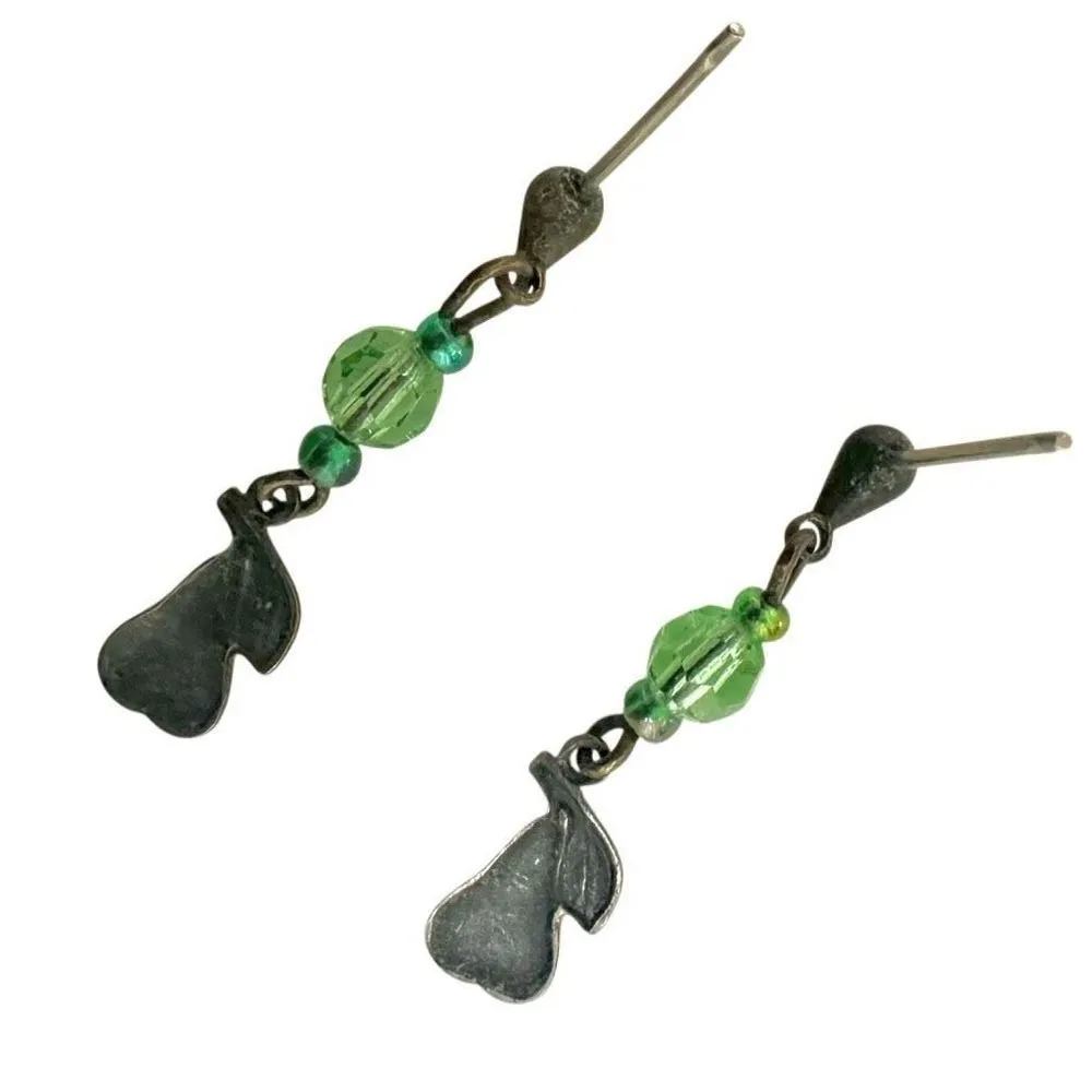 Green beaded dainty pear charm drop earrings - Image 5