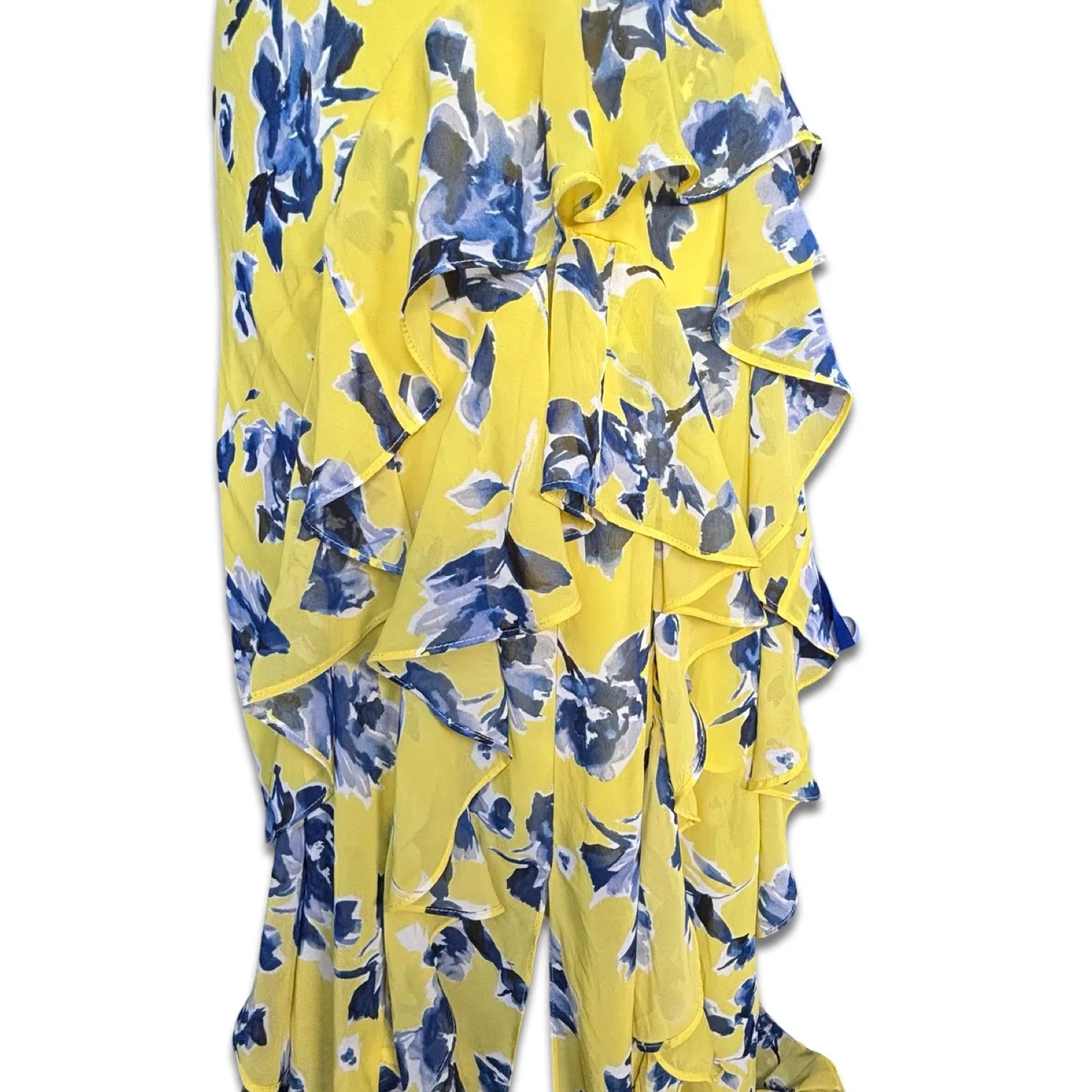 Eliza J Yellow Blue Floral Halter Ruffle Maxi Dress Size 12 Feminine Romantic - Image 5