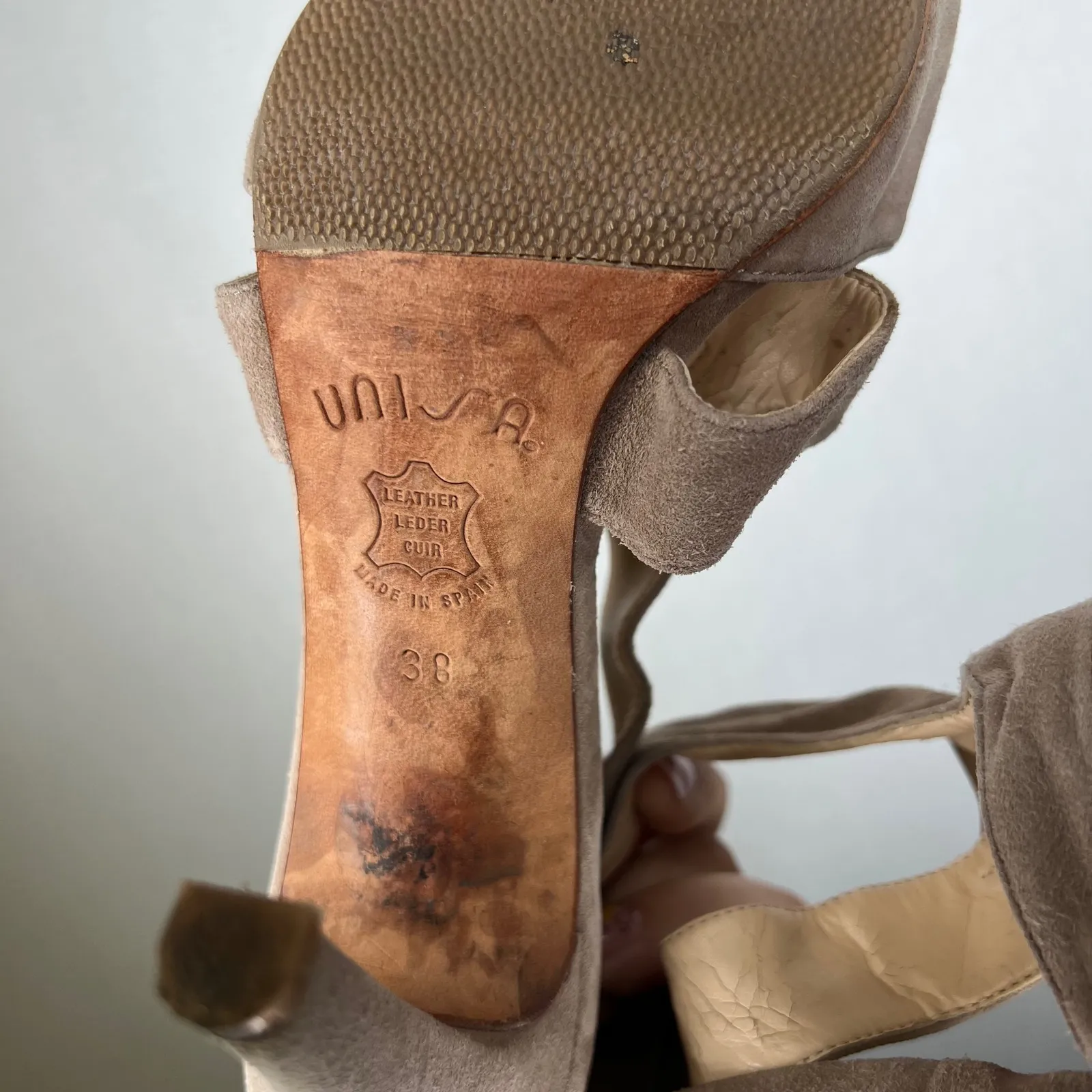 UNISA Heeled Sandals Women's Size‎ 38 Beige Suede Leather Strappy Heels - Image 5