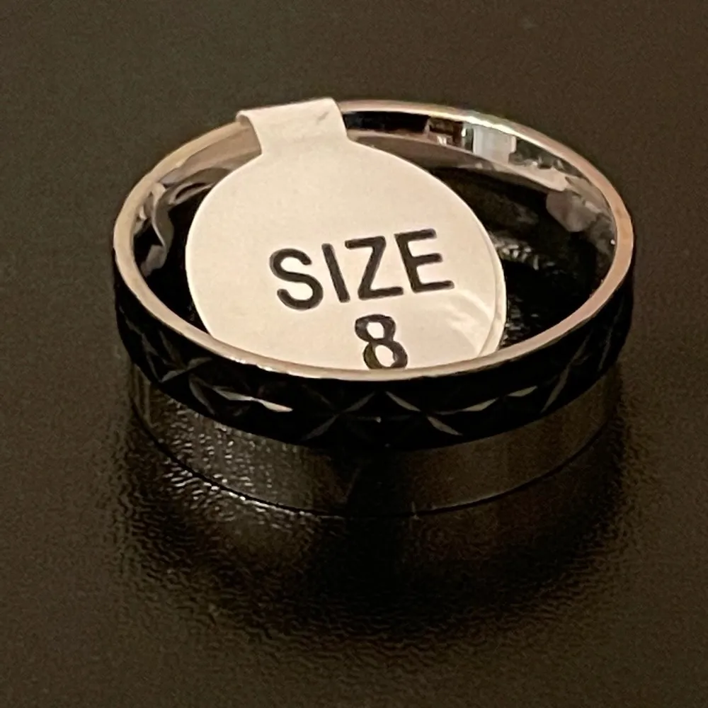 7mm Roman numerals black silver titanium ring size 8 - Image 8