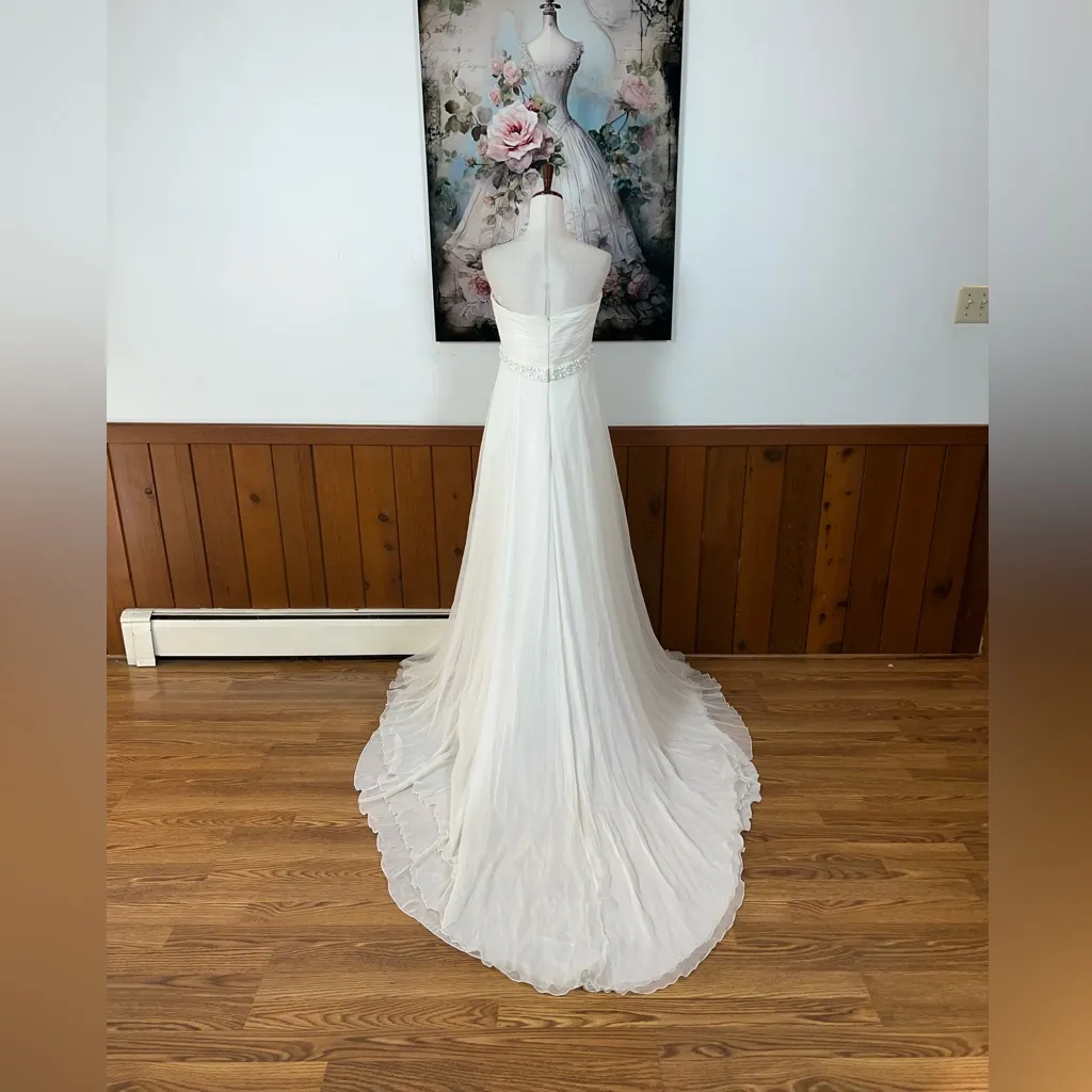 Beautiful Pronovias Regata Silk Empire Waist Wedding Gown! White Size 10 - Image 6