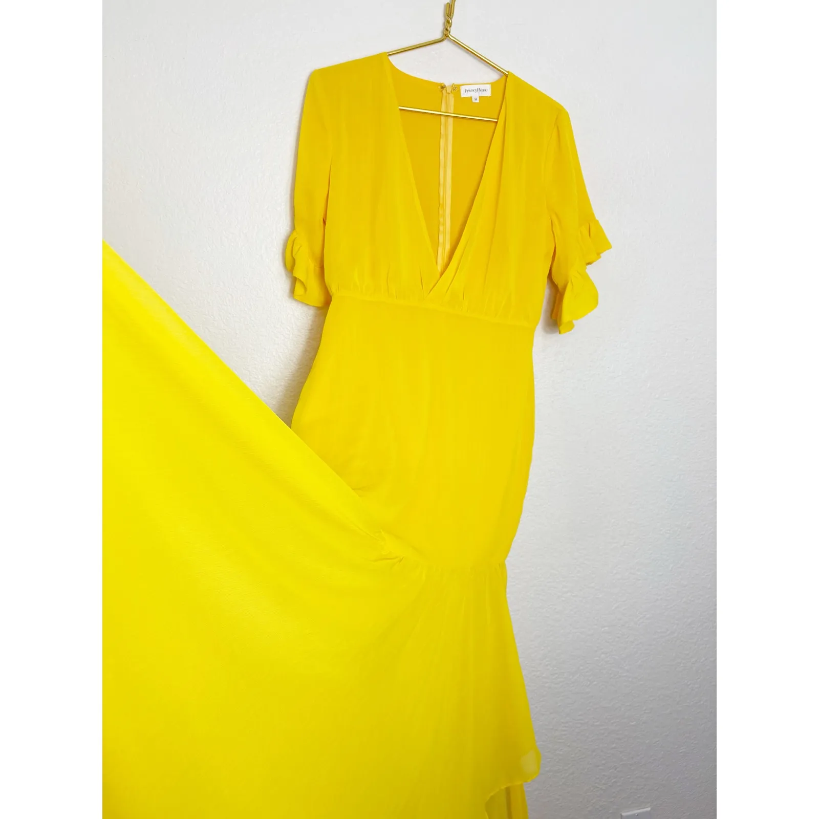 Privacy Please Chrysanthemum Asymmetrical Cut Maxi Dress Medium Yellow Chiffon - Image 13