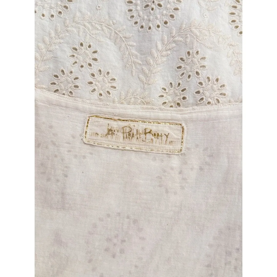 Jen's Pirate Booty Womens Dress Beige Mini Eyelet Puffed Babydoll A Line Small - Image 4