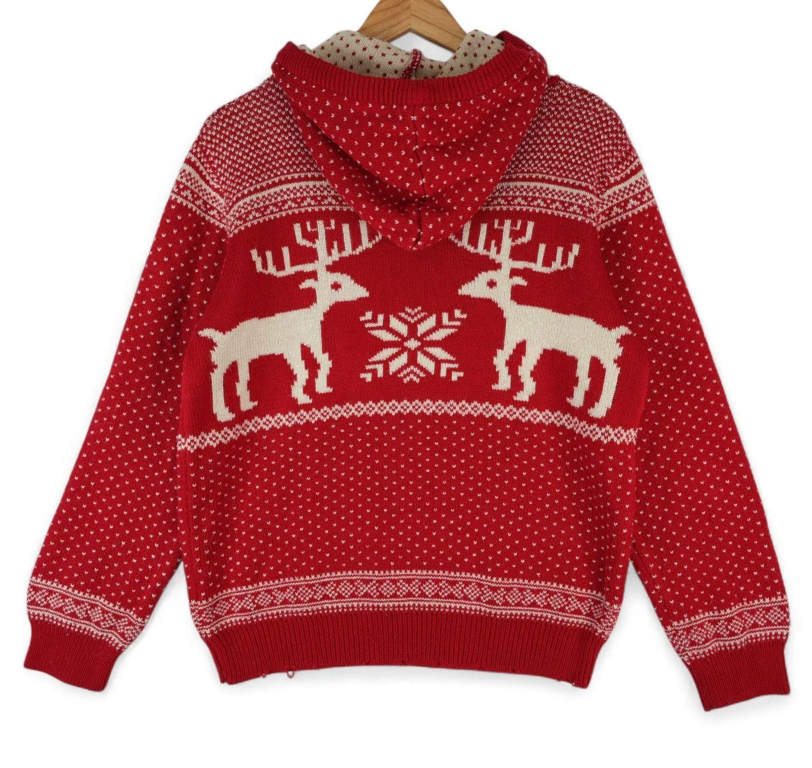 Merry Christmas V28 Ugly Knit Sweater Womens XXL Red Reindeer Snowflake Hoodie Size 2X - Image 2