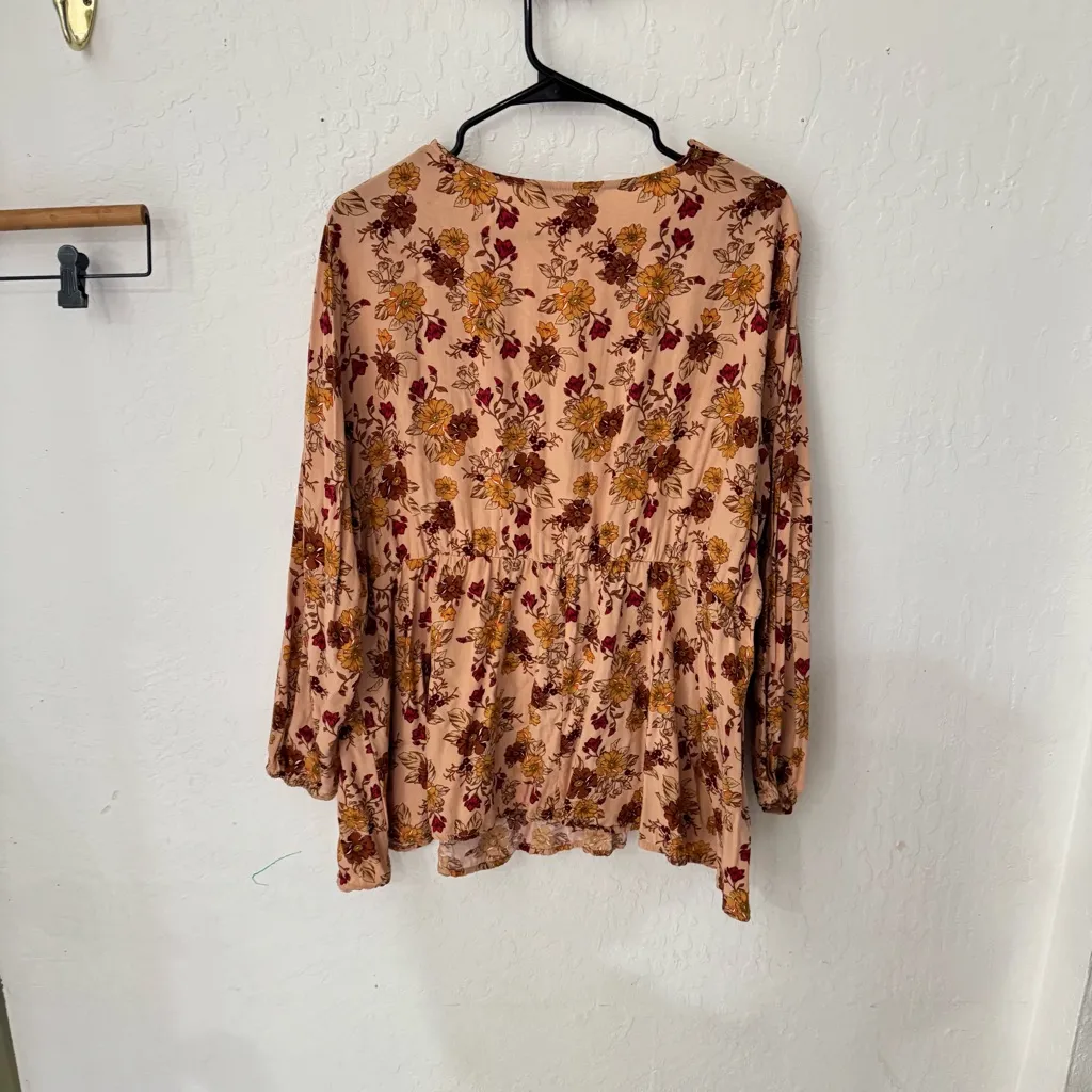 Bloomchic Floral Orange Pink Lace Babydoll Long Sleeve Blouse Plus Size 22/24 - Image 6