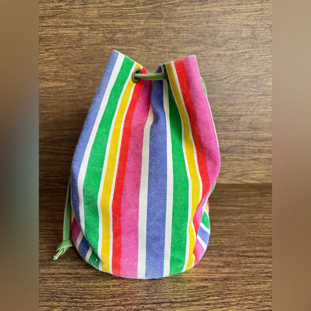 Vintage Fine Canvas Accessories Of Maine Rainbow Striped Drawstring Bucket Bag Orange - Image 4