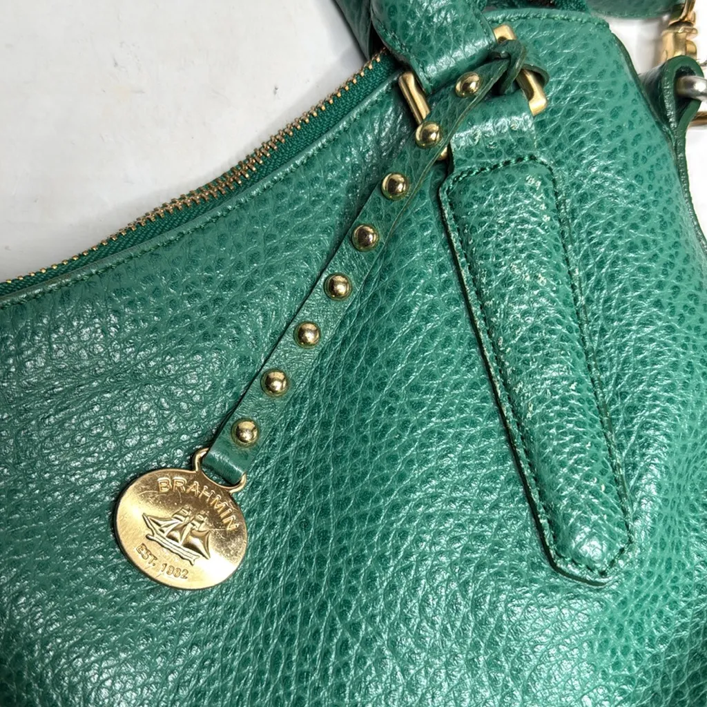 Brahmin Green Leather Pebbled Shoulder Crossbody HandBag Purse - Image 3