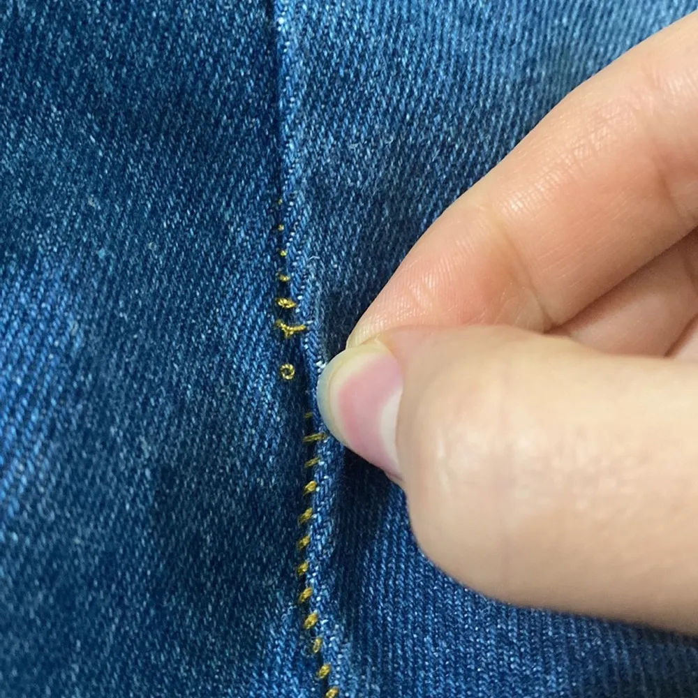 Altar’d State pieced faded denim mini skirt with fringed hem size XS - Image 11