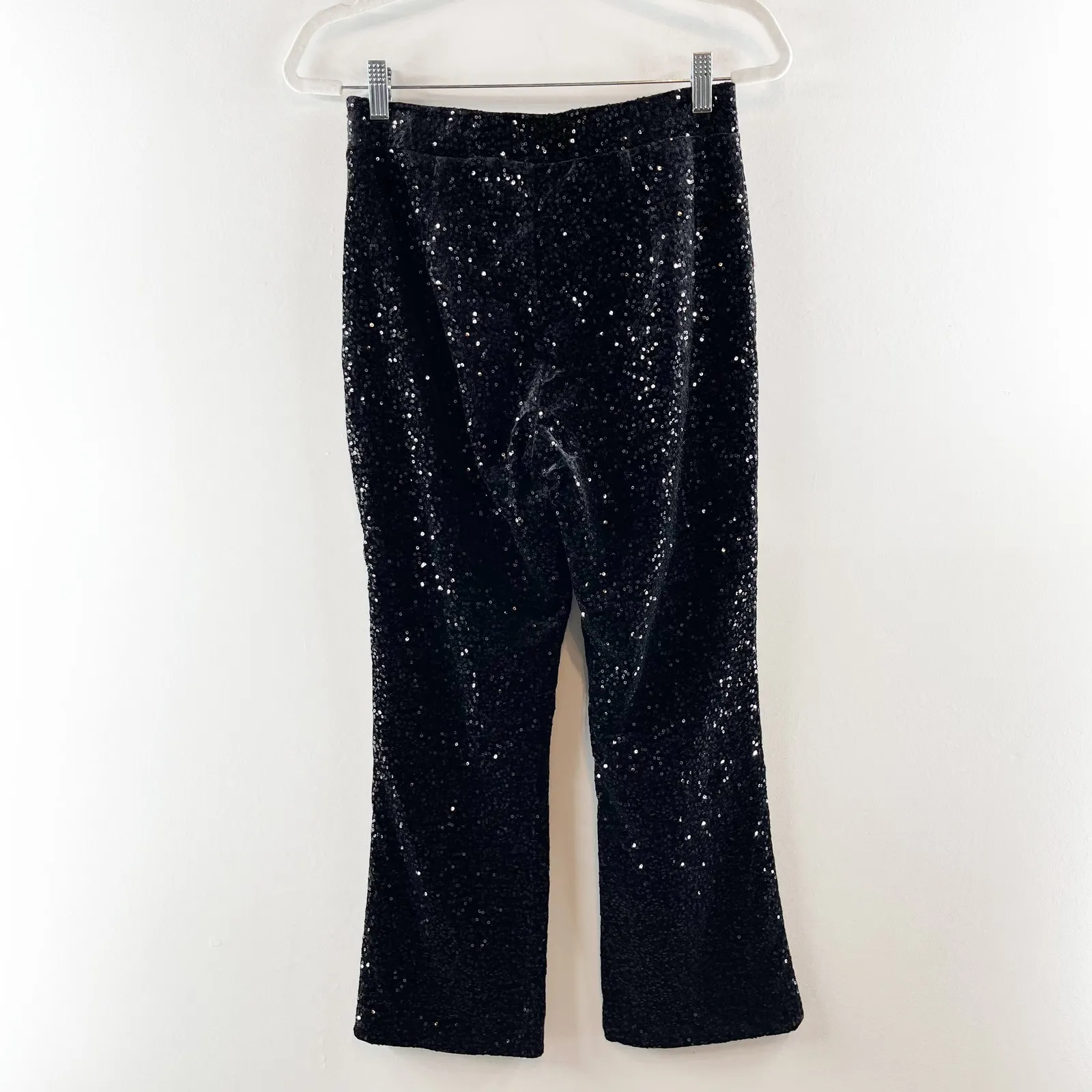 ZARA  Sequin Embellished High Waisted Flare Trouser Pants Black Medium - Image 8