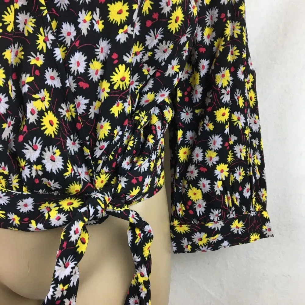 Madewell Black French Floral Wrap Long Sleeve Top S - Image 6