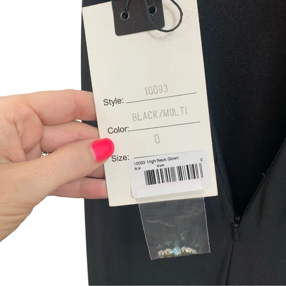 MAC DUGGAL Prom Floral Jeweled High Neck Side Slit Black Gown - Image 8