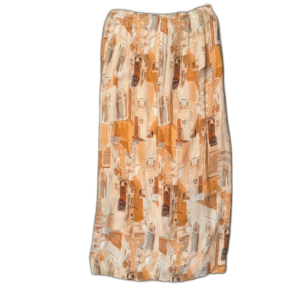 & Other Stories | Printed Asymmetrical Midi Skirt Terracotta Tie Front Boho US 8 - Image 5