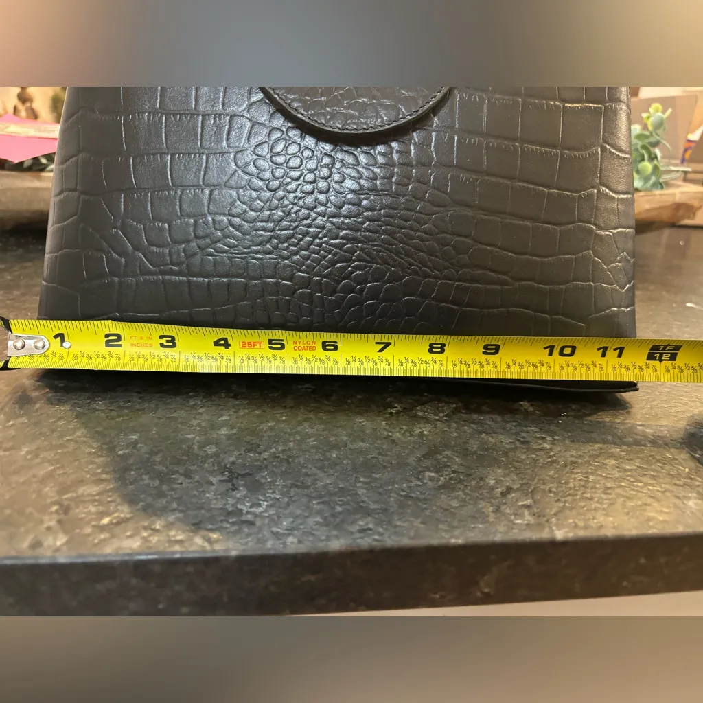 Cleobella Black Croc‎ Embossed Leather Top Handle Handbag Structured Chic - Image 11