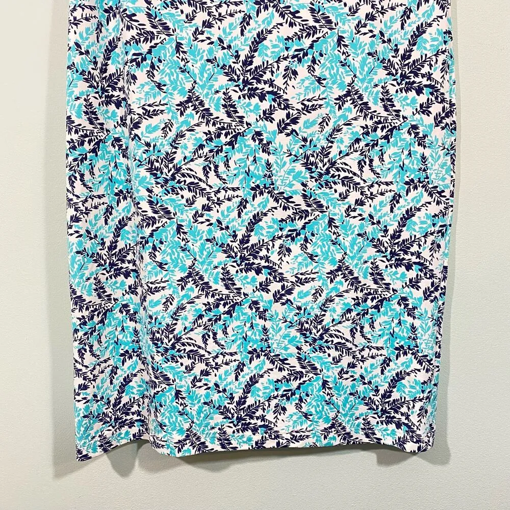 Saint James Atelier Women's Teal & Navy Leaves Jersey Knit Dress Size 6 - Image 6