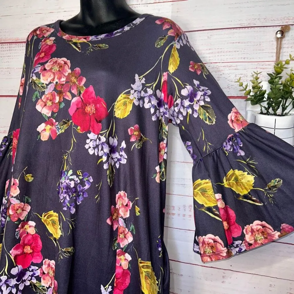 Floral Crépas Boutique Tunic / Dress | Women’s Size Small (Runs Big) NWOT Blue - Image 2