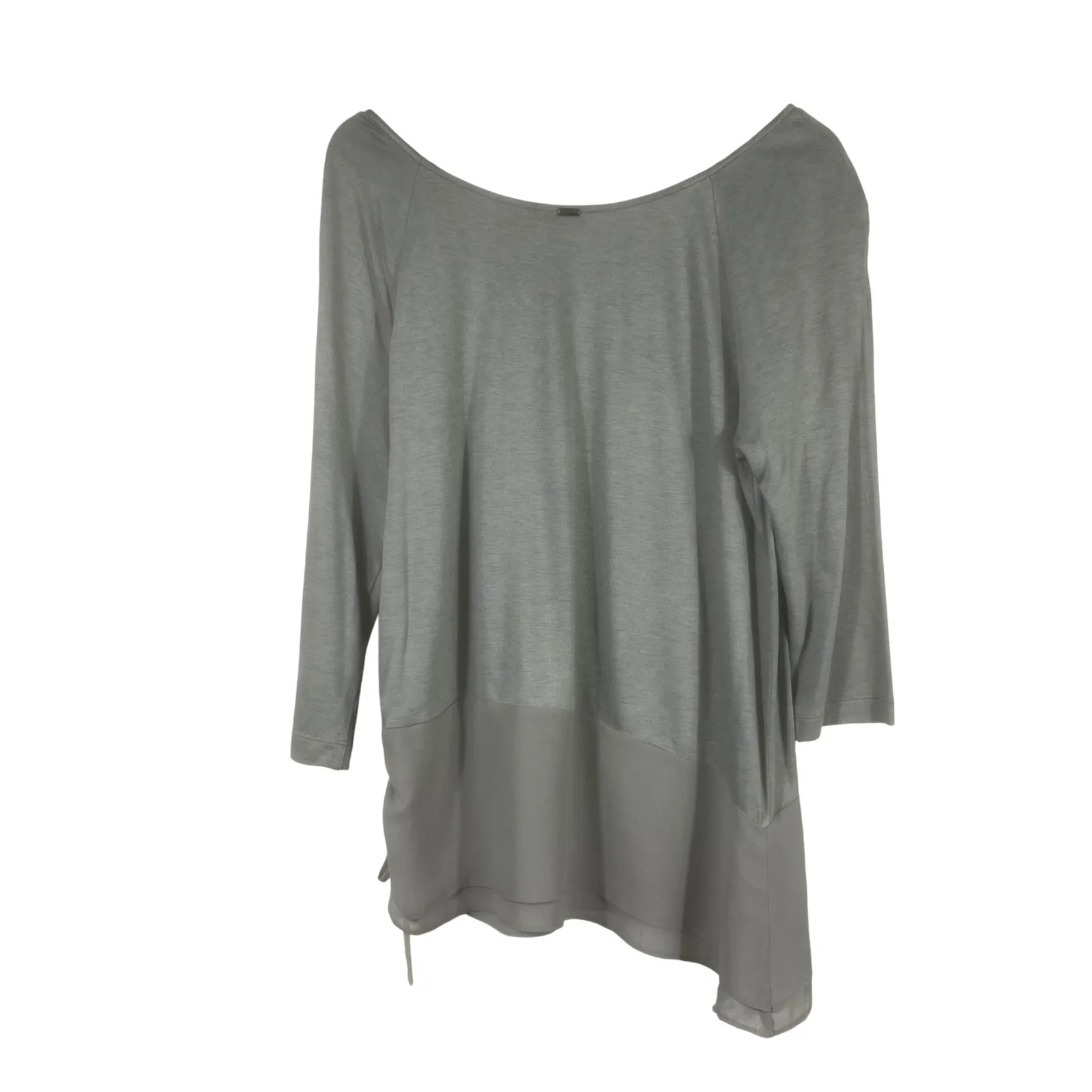 St. John Women's‎ Gray Tunic Top M 3/4 Sleeve Silk Hem Ruched Side Asymmetrical - Image 8