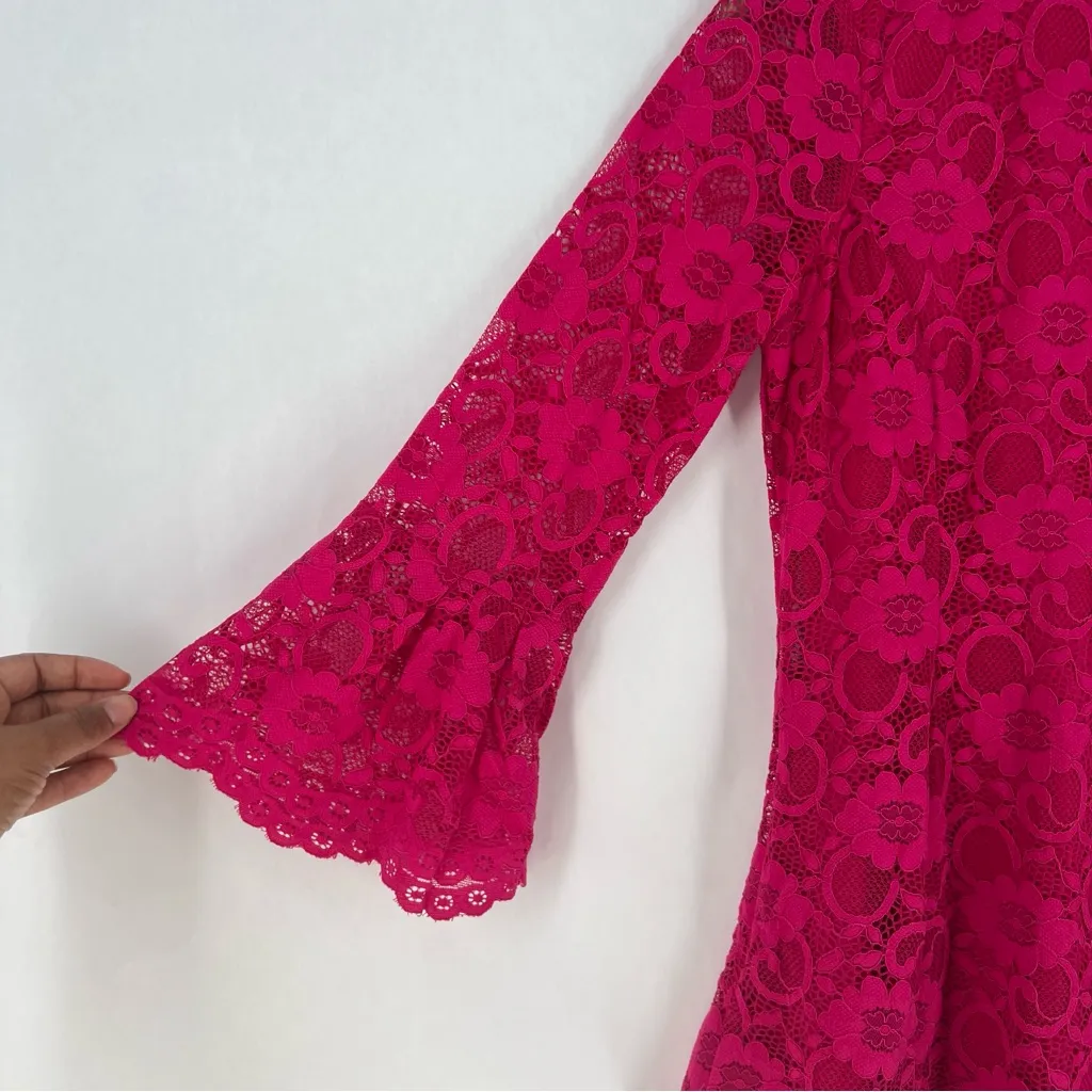 Isaac Mizrahi‎ Fuchsia Lace Flared Sleeve Peplum Blouse Size XS - Image 5