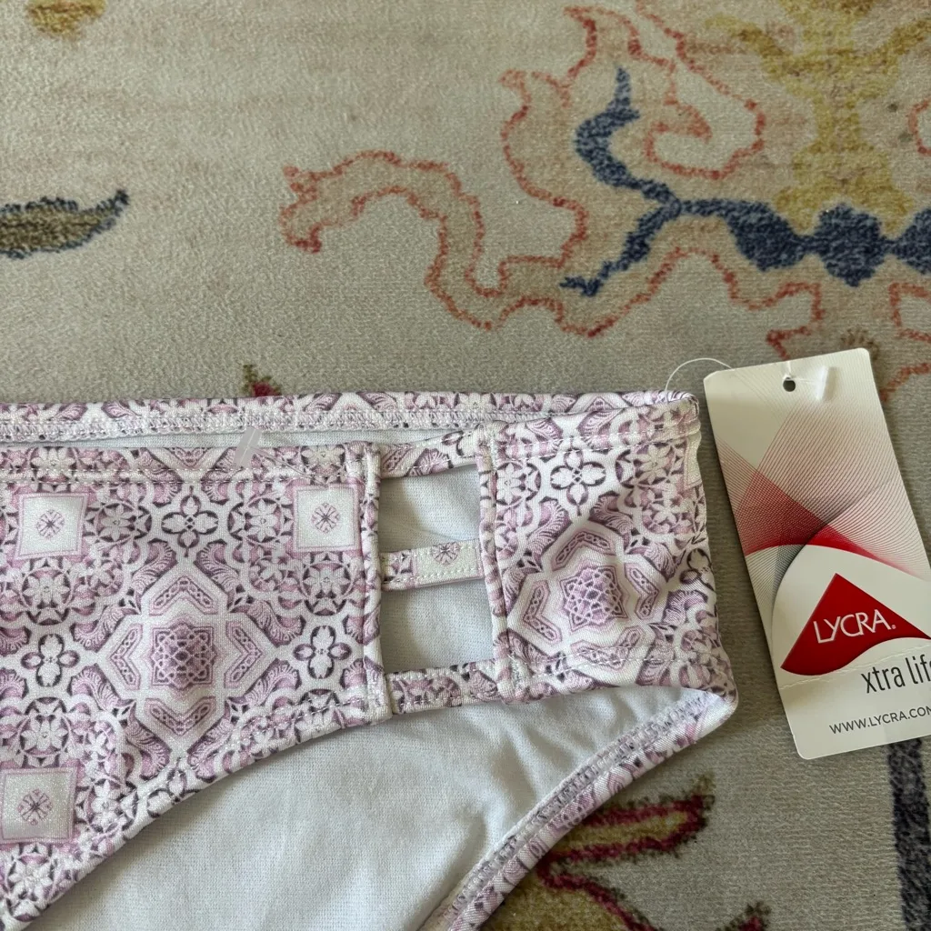 Athleta Purple Patterned Low Rise Bikini Bottom Side Cutout NWT XL - Image 3