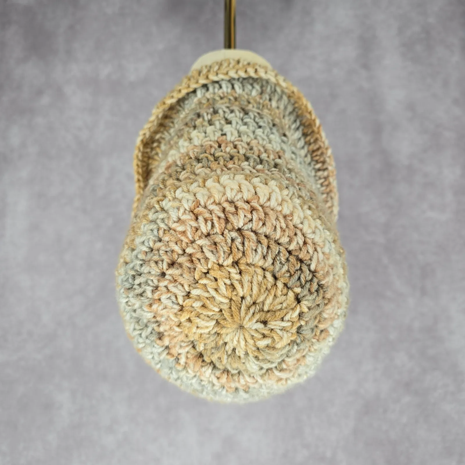 Cream Gray Crochet Knit Bucket Cap Hat Fun VTG Y2K Funky‎ Beanie - Image 3