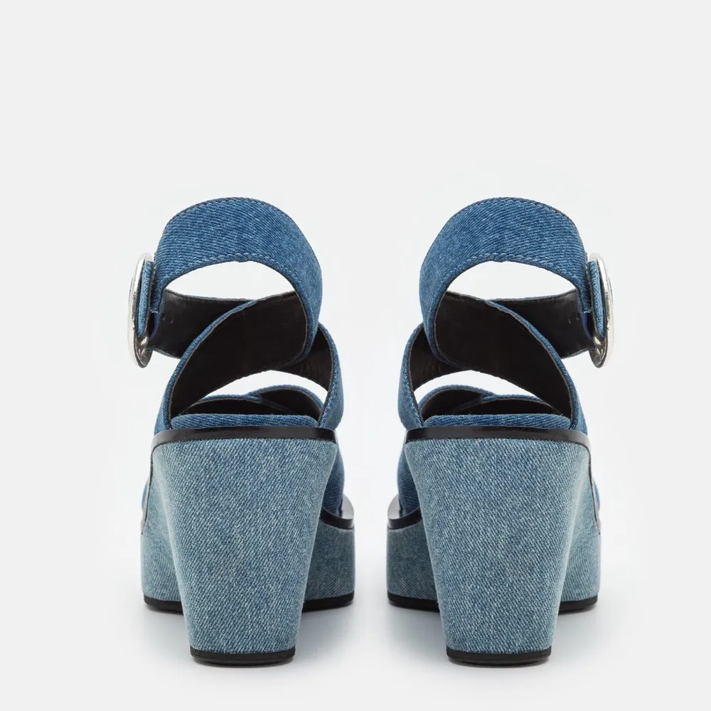 Rag & Bone Santiago Ankle Strap Platform Wedge Sandals Denim, Size 8.5/38.5 NWT - Image 6