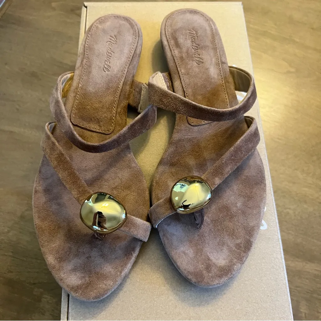 Madewell The Mila Organic Hardware Thong Slide Sandal Cognac Brown Suede 6.5 - Image 9