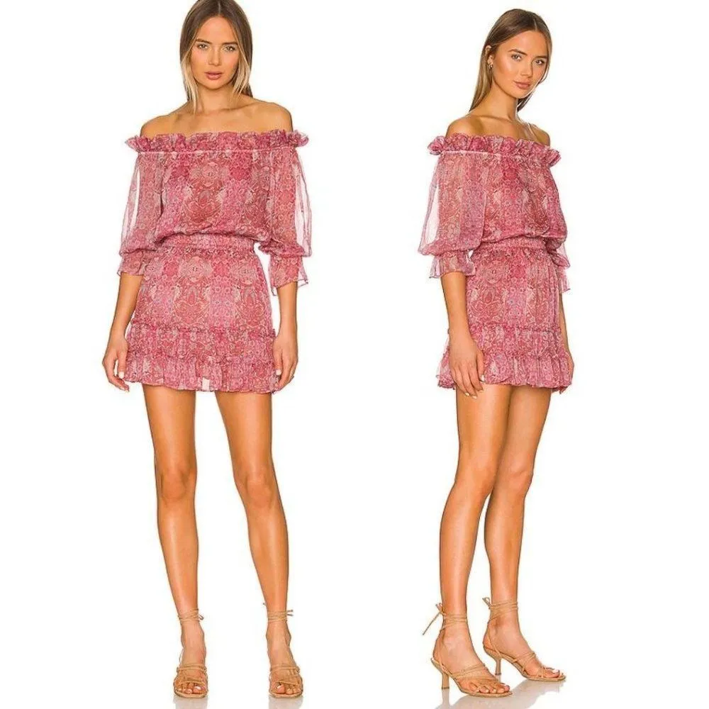 MISA Los Angeles Danae Dress Washed Rose Lilac Floral Off The Shoulder Mini - Image 10