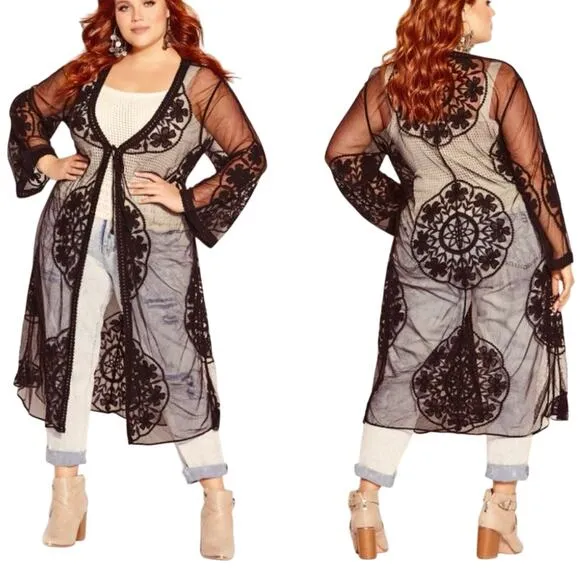 CITY CHIC Lost Angel Black Embroidered Kimono Jacket Size 18 New with Tag - Image 2