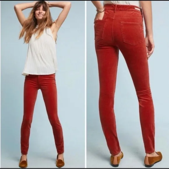 Pilcro and the Letterpress Luxe Red High Rise Skinny Velvet Jeans Size 26 - Image 2