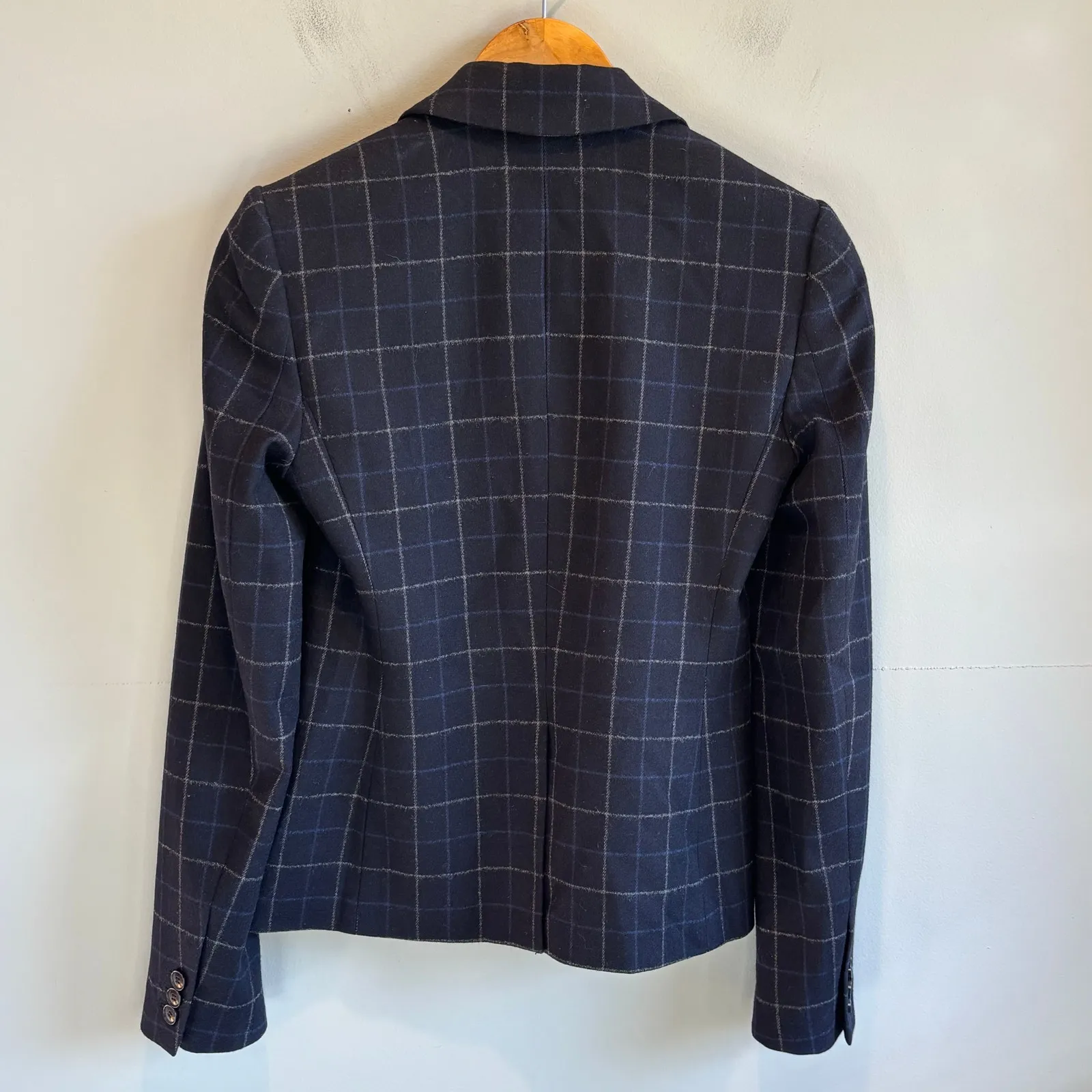 Theory Blue Plaid Wool Blend Blazer - size 0 - Image 4