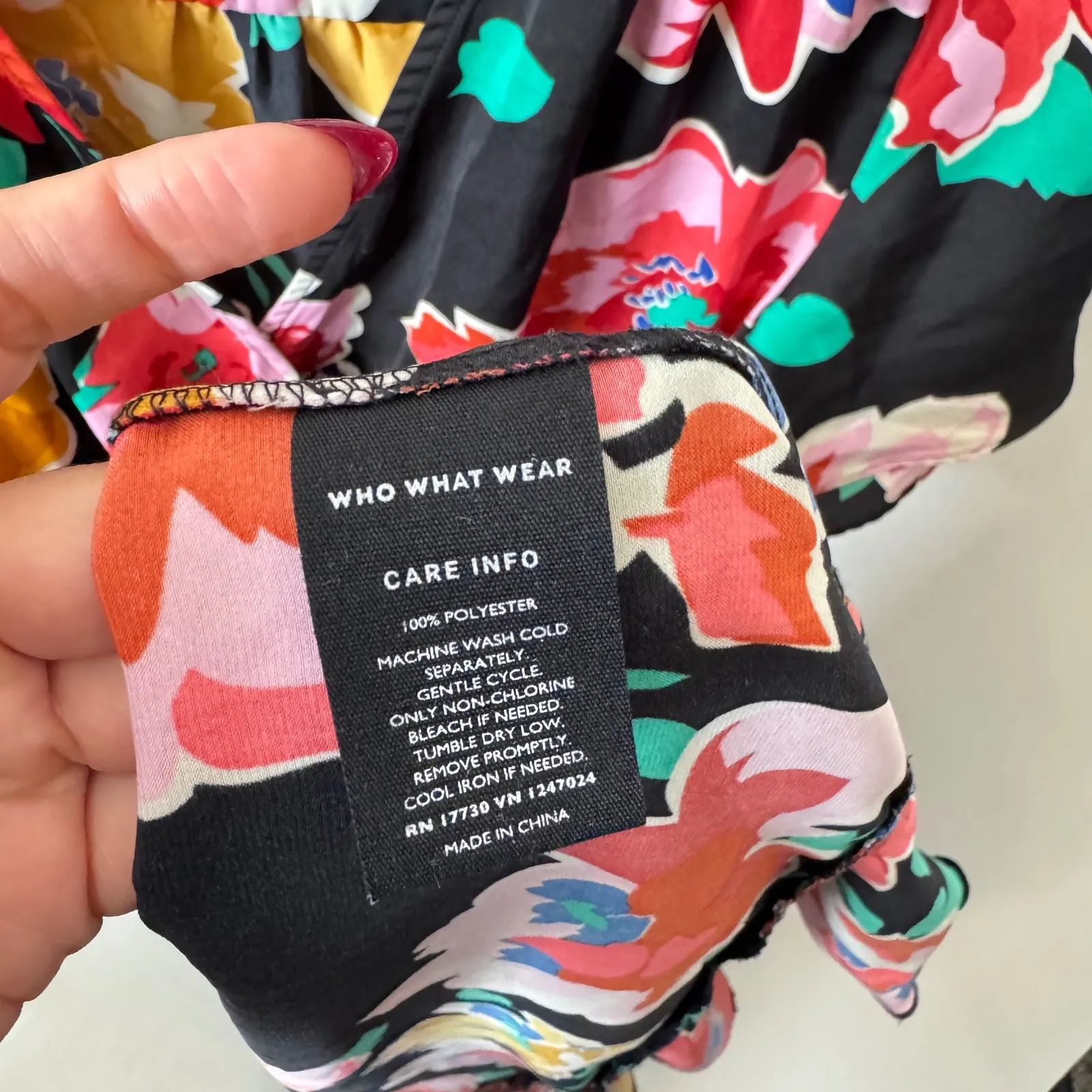 Who‎ What Wear Black Floral Print Wrap Dress Short Sleeve Size S Women's - Image 4