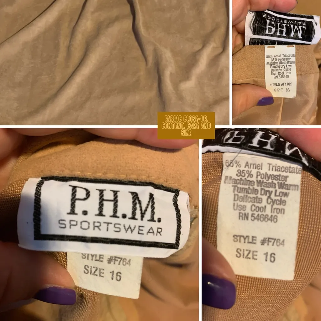 VINTAGE 1980'S P.H.M. SPORTSWEAR CAMEL FAUX SUEDE FEEL SKIRT SUIT (16) Tan - Image 12