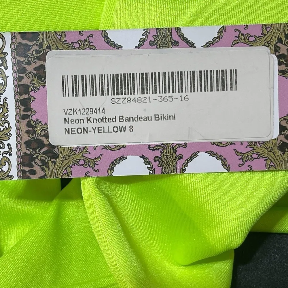 New Boohoo 2-Piece Bikini Bathing Suit Swimwear Knotted Bandeau Neon Yellow Size - Image 6