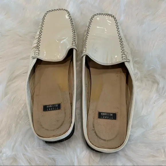 Stuart Weitzman white mules leather size 10AA‎ - Image 4