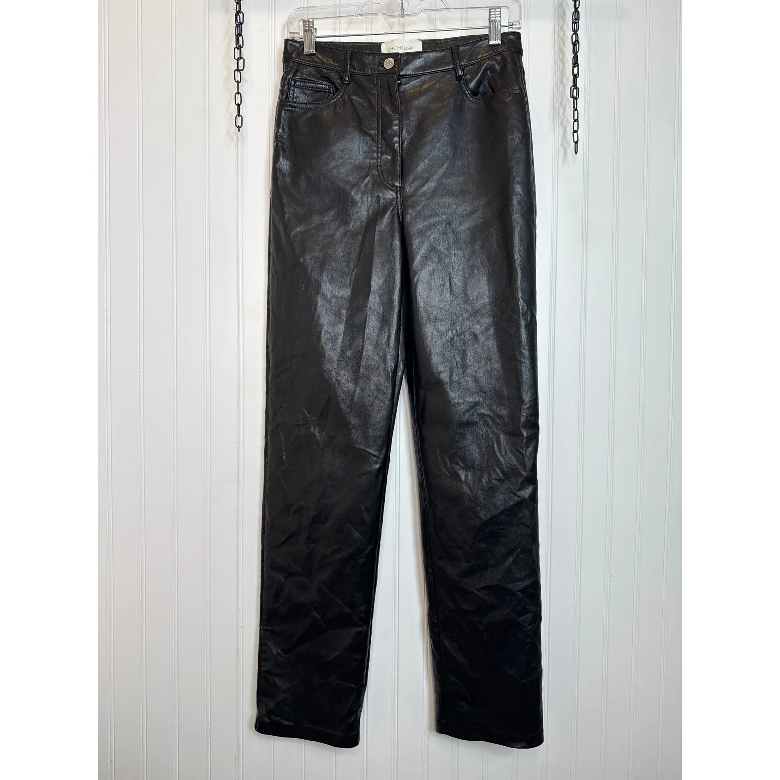 Aritzia The Melina Wilfred Black Vegan Faux Leather High Rise Pants Size 6 - Image 2