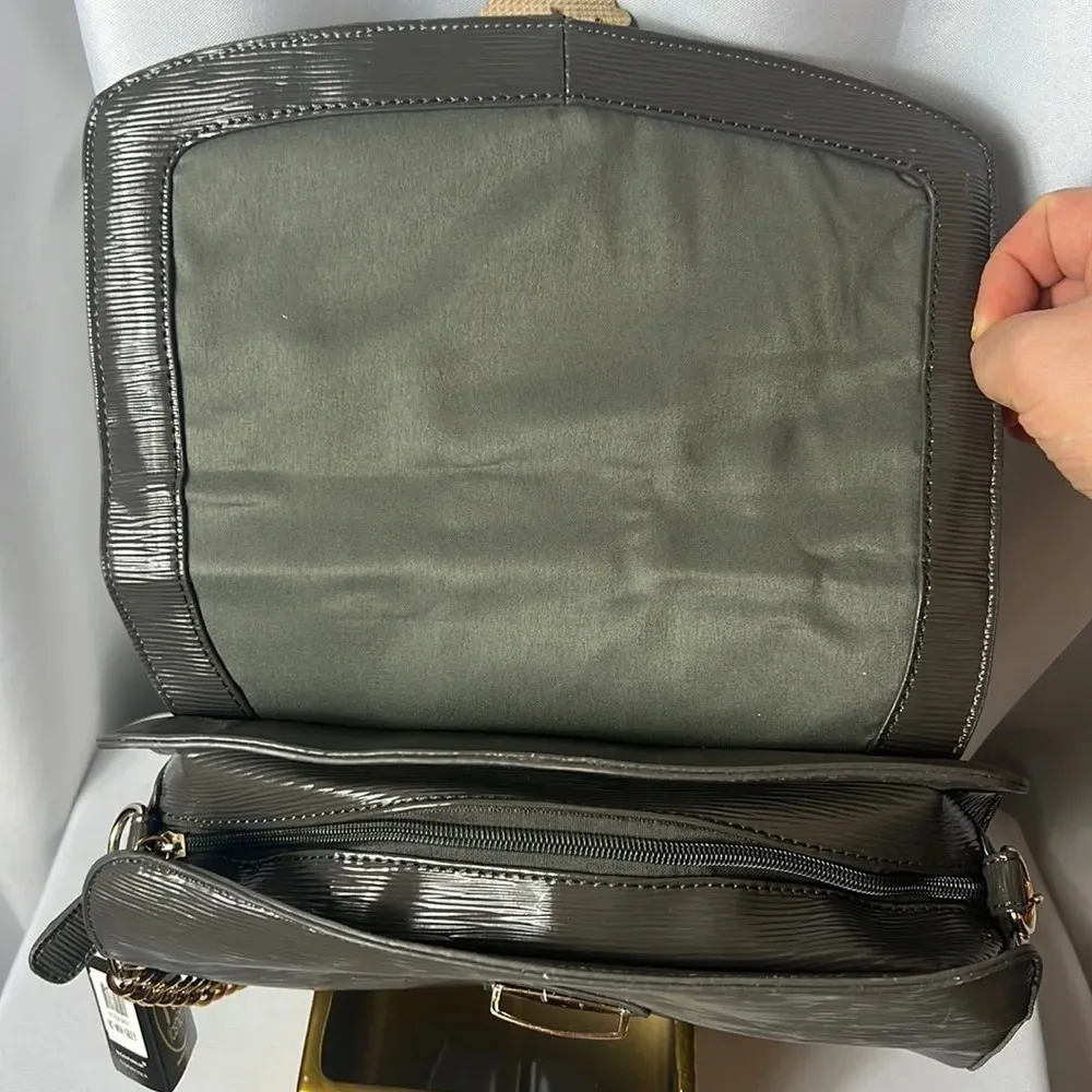 New Culture Fashion Purse NWT Square Grey Ribbed Textured Chain Shoulder Bag Gray - Image 9