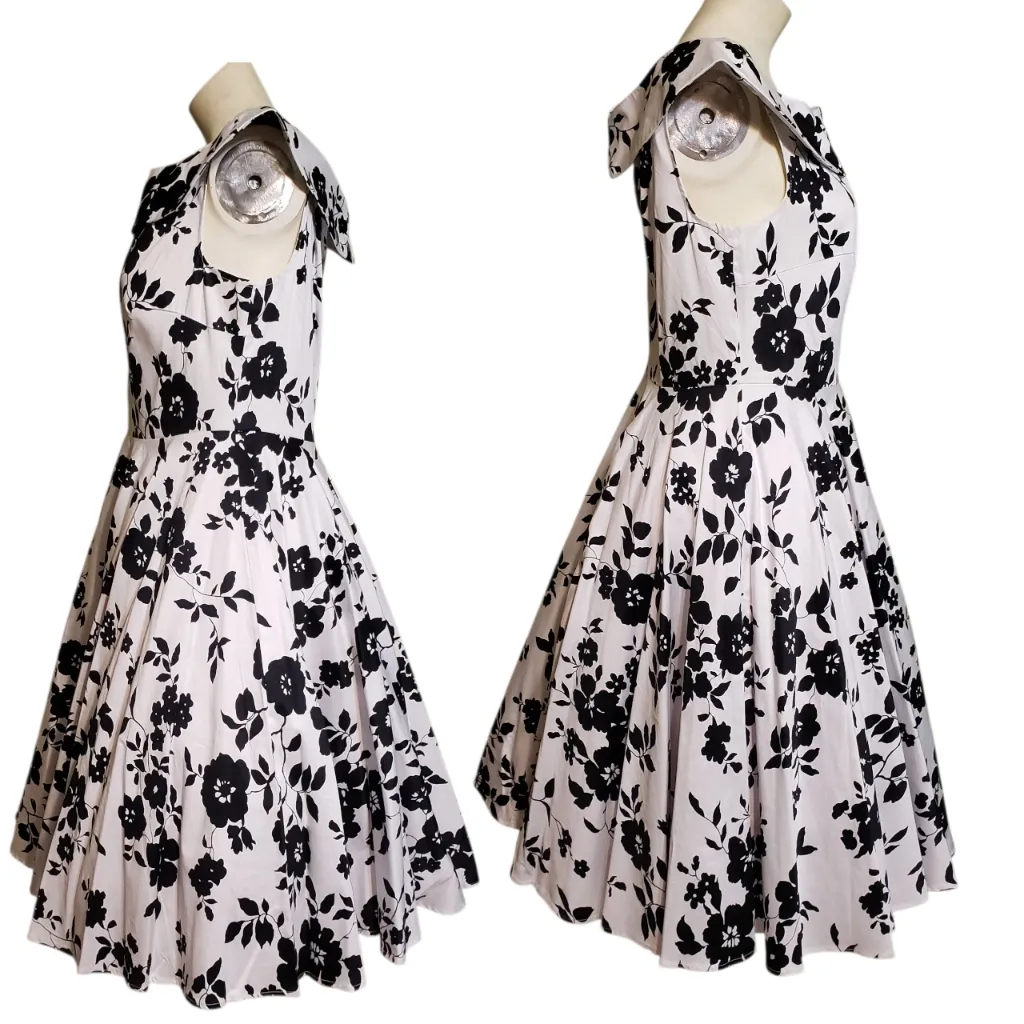 NWOT Belle Pogue 50s Audrey Hepburn style black & white floral dress Size Large - Image 3