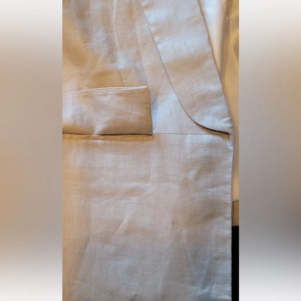 Catherine Malandrino 100% Linen Blazer Beige Open Front Fully Lined Size 14 - Image 9