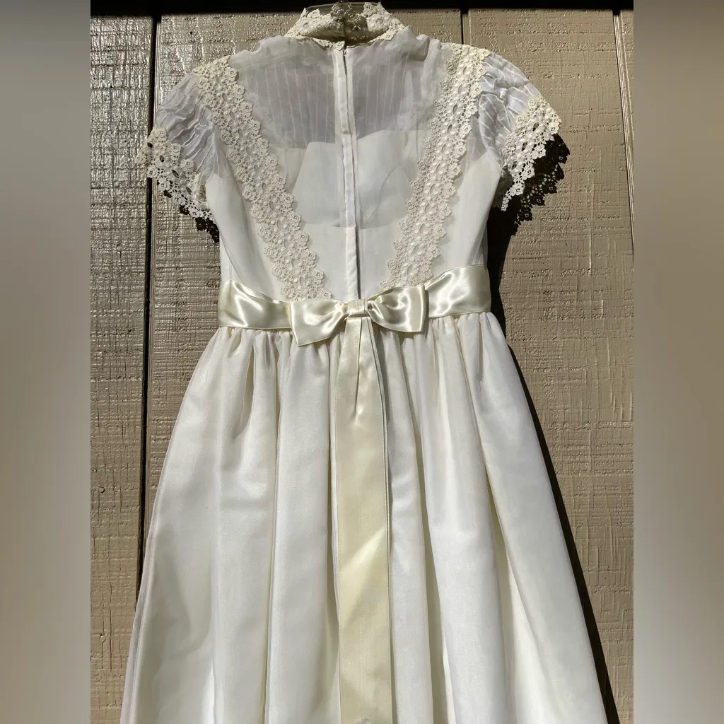 Vintage 1940s Ivory Organza Wedding Dress Appliqué Lace Antique Wedding - Image 6